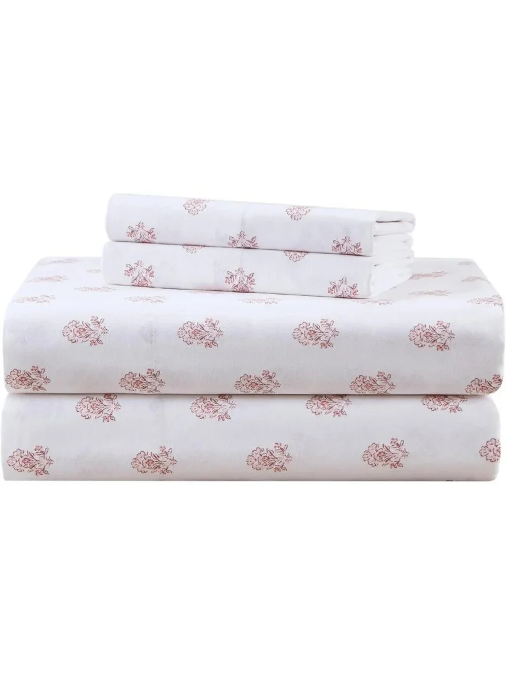Soft Floral Pink 100% Cotton Queen Sheet Set - Breathable, Cool, Fits 14